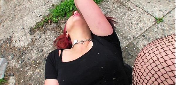  Sexy redhead amateur is fucked in a park for some cash